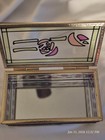 Vintage Mirrored Glass Trinket Box Gold Gilt Jewelry Box Stained Glass Style