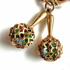 14 Kt Gold Vintage Mechanical Maraca Charms Set Of 2 Italy W Natural Stones 1 2   