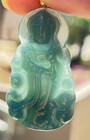 Natural Burmese Jadeite Jade Guanyin Pendant Untreated Type A Greenish Blue 10 8