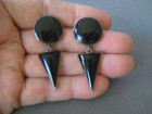 Southwestern Style Jet Round Buttons Triangle Dangles Sterli Silver Earrings Mex