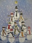 Vintage Christmas Greeting Card 7 Smiling Snowmen Holding Christmas Lights