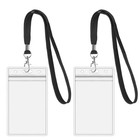 2pack Id Badge Holder With Black Lanyards Heavy Duty Pvc Transparent Card Holder