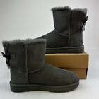 Ugg Mini Bailey Bow Ii Grey Suede Sheepskin Women s Ankle Boots Size Us 8 Nib
