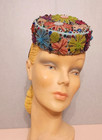 Vintage 1940s 1950s Pink Blue Purple Green Felt Tilt Beaded Pillbox Hat Topper