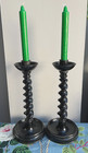 Pair Antique Victorian Barley Twist Ebonised Wooden Candlesticks 30 Cm  h 