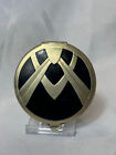 Art Deco Compact Black Enamel Mesh Back Round Mirrored Makeup Powder Box