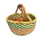 Bolga African Ghana Market Basket Leather Wrapped Handle 8x8 25x6 5 Green Purple