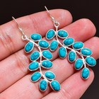 925 Sterling Silver Turquoise Gemstone Dangle Earrings For Women Handmade Boho