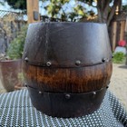 Antique Chinese Wooden Rice Or Grain Bucket Barrel Wood And Metal With Grommets