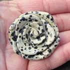 42mm  Dalmatian Jasper Stone Carved Rose Flower Pendant  Black Spots In Tan