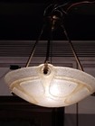 Vintage Art Deco Fixture Pair Of Glass Lamp Dome Chandelier Brass Ceiling Light