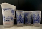 Vtg Hazel Atlas Washington Dc Frosted Glass Pitcher 3 Tumbler Set Mcm Souvenir