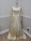 Vintage  40s Ivory Liquid Satin Wedding Dress lace Train 