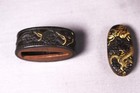 Antique Shakudo Dragon Fuchigashira Brass Inlay Japanese Fuchi Kashira Fromjapan