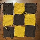 Large Lot Of 4  Knitting Squares For Blanket Unfinished Brown Yellow Vintage