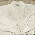 Vintage Kathy Che White Polyester Embroided Pearl-tone Beads   Buttons Blouse 14