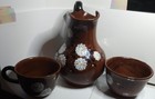 Vintage Mexican Folk Art Pottery Pitcher 2 Mugs Signed F Contreras G Mexico Set