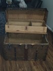 Henry Pollack Victorian 1880 Brown Trunk Wood metal leather 42x30x30 Hinged