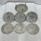 Vintage Silver Plated Coasters Set Of 6 With Caddy Embossed Scroll Floral