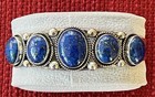 Running Bear Navajo Lapis   Sterling Silver Bracelet Signed Rb
