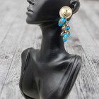 Vtg 1980 s Raga Silver Tone Blue Glass Bead Dangle Clip On Earrings Art To Wear