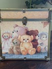 Vintage Wooden Toy Box Storage Trunk Chest Cube 16    Decorated With Teddy Bears