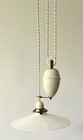 Antique French Rise   Fall Ceiling Light Opaline Coolie Glass Shade Restored G