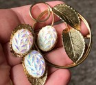 Gorgeous Pastel Aurora Borealis Volcano Glass Leaf Brooch   Earrings Set