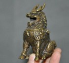 2 6 chinese Ancient Bronze Carving Lucky Auspicious Animal Kirin Beast Statue