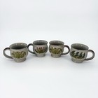 Set Of 4 Takahashi Japanese Speckled Stoneware Floral Pedestal Mugs