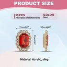 30pcs Rhinestone Embellishments  Gold Base Red Rhinestones