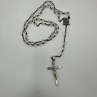 Vintage Diroma Sterling Silver Rosary Necklace Clear Glass Beads Crucifix