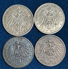 Lot 4 5 Marks Germany Silver Coins Baden Bavaria Prussia Wurttemberg Circulated