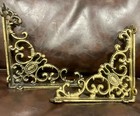 Ornate Vintage Solid Brass Shelf Brackets Antique Gold Metal Cast Iron Vintage