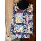 Lularoe Long Sleeve Top Womens L Blue Floral Patchwork Good Scoop Neck Relaxed