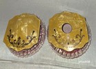 Pink Depression Glass Vanity Jar Set With Cellulose Lids  c3 Ht cc 