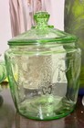 Uranium Green Glass Etched Cookie Jar