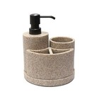 Sandstone Bath Accessory Set 3 Piece Soap Dispenser Toothbrush Holder Tumbler Us