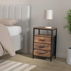 Rustic Brown Nightstand  Charging Station  Bedside Table W  3 Fabric Drawers