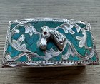 Vintage Sterling Silver Inlayed Turquoise Horse Belt Buckle Mexico