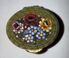 Vintage Italy Micro-mosaic Green Trinket Pill Box Goldtone Floral Embossed 1 5   