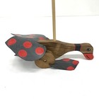 Vtg Wood Push Walking Duck Rubber Flappy Feet On Stick Toy 26    Hand Painted Red