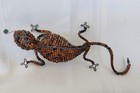 African Beaded Wire Metal Folk Art Lizard Sculpture Handmade 9 5lx3 75wx2 5h