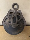 Antique Cast Iron Wood Wheel Pulley Block Tackle Farm Barn Tool