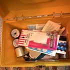 Vintage Original Yellow Plastic Sewing Kit Box With Assorted Sewing Supplies