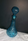 Haunted Estate Hoard  Item Vintage Aqua Blue Glass Decanter In Wicker Chest