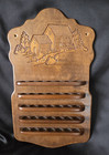 Vtg Rustic Wooden Thimble Display Rack Wall Shelf Carved Waterwheel Mill 35 Slot