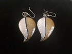 Glass Foiled Silver Black   Gold Leaf Dangle drop Earrings  