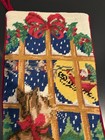 Vintage 80 s Wool Needlepoint Christmas Stocking Cats Santa Snow Tree Red Cotton