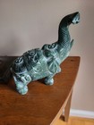 Vintage Large 7 75  Carved Green Stone Wild Elephant Sculpture Figurine Tested 